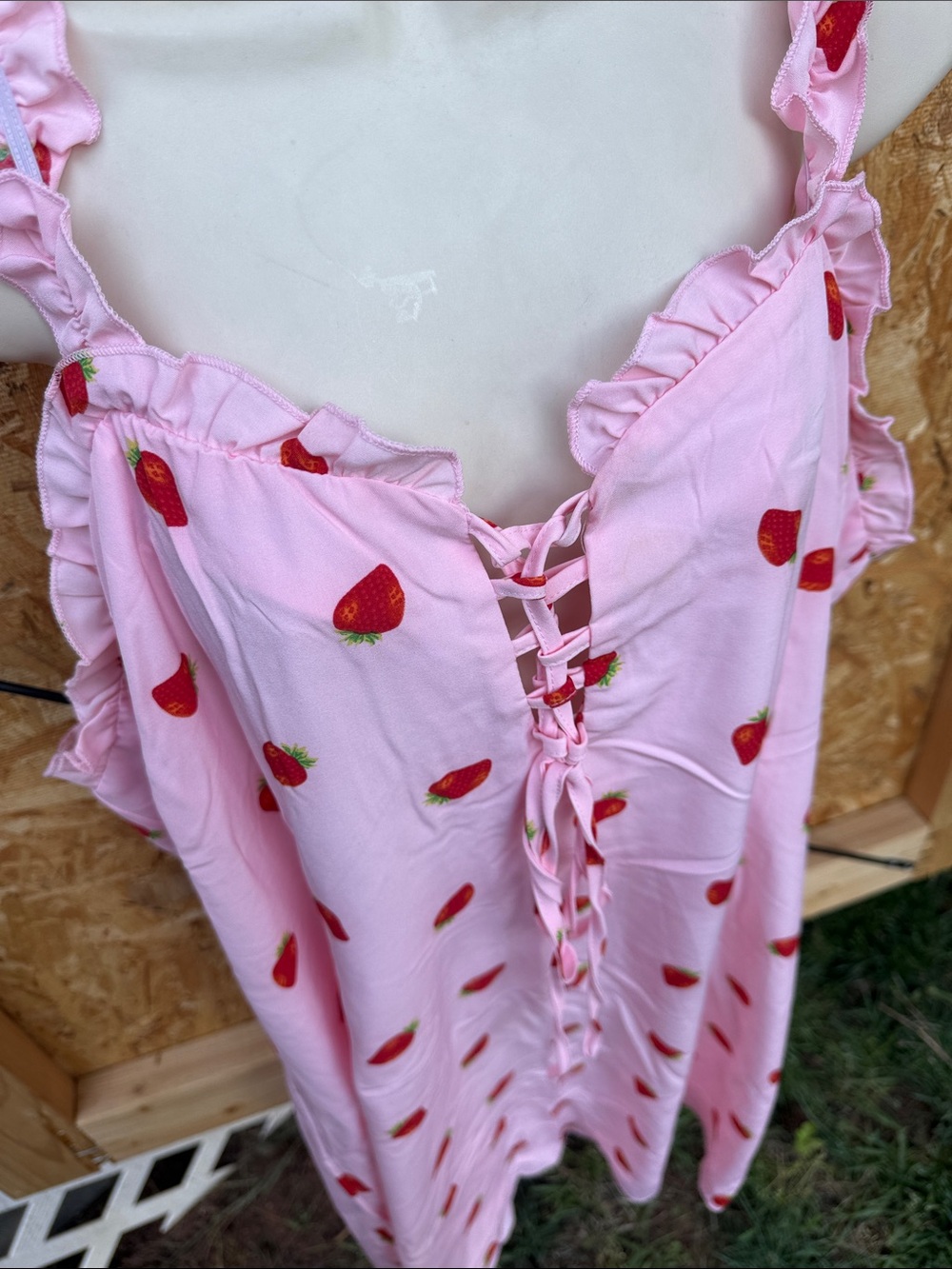 SHEIN Pink Strawberry Print Ruffle Tie-Front Sundress - Picture 3 of 4